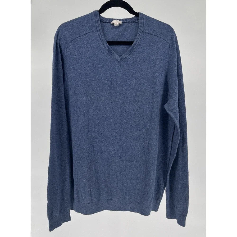 GAP‎ Mens Sweater XL Tall Cashmere Cotton Blue V Neck Classic Preppy